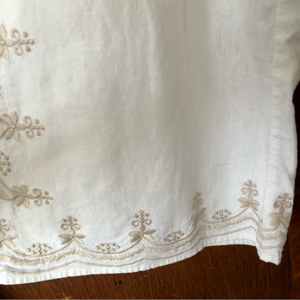 Tahari White Wide-Leg Embroidered Pants Pockets Boho XL Linen blend - Picture 5 of 14
